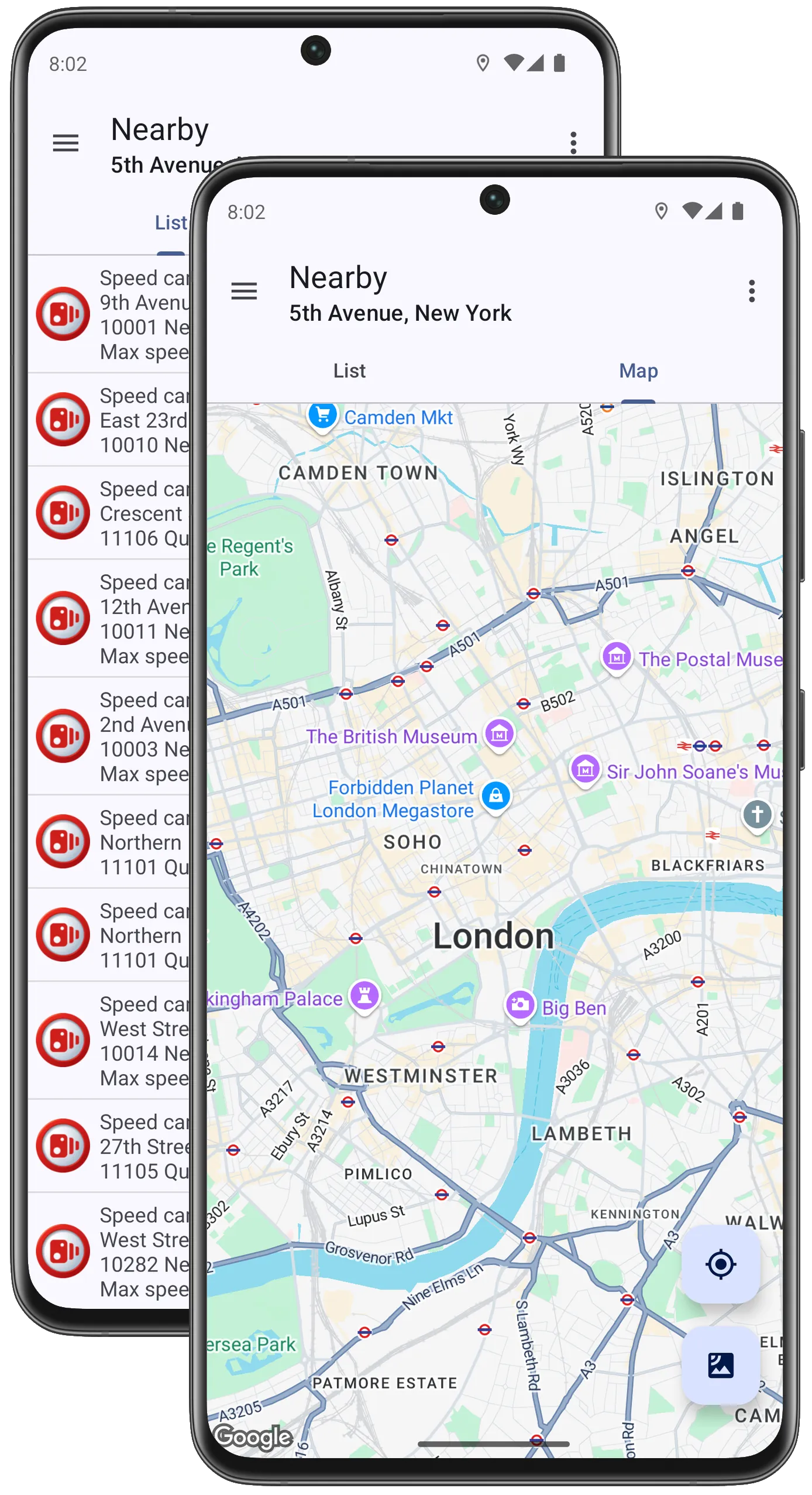 Speed cameras overview map